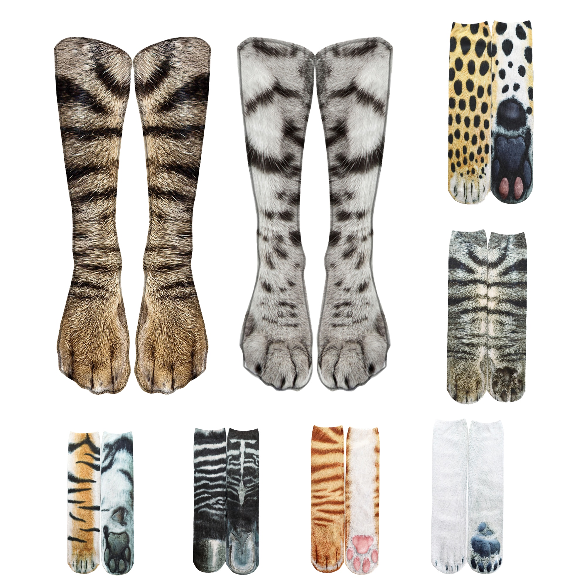 Bomuld sjove sokker kvinder kawaii print animal paw søde sokker 3d print hund kat pote afslappet glad høj ankel mænd sokker