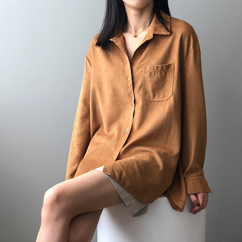 Blusa de estilo Retro con manga larga para verano, Camisa lisa con solapa y luz para mujer,