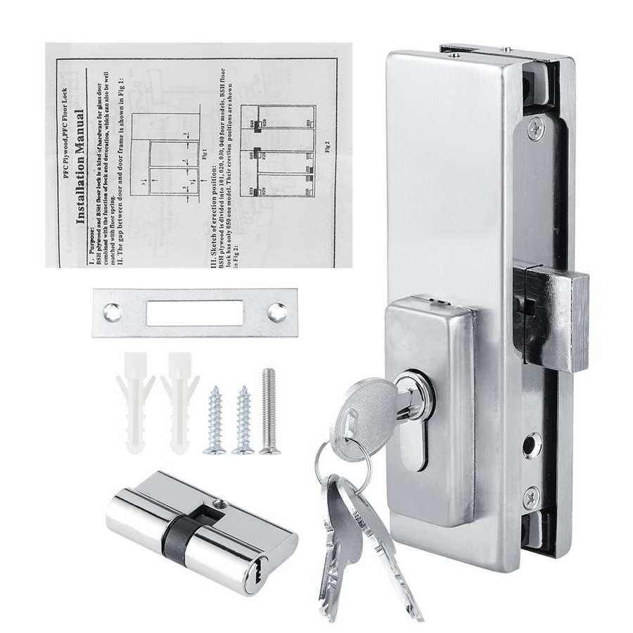 Glass Door Latch Anti-Theft Security Lock Stainless Steel Floor Lock for Glass Door Without Pivot Frame