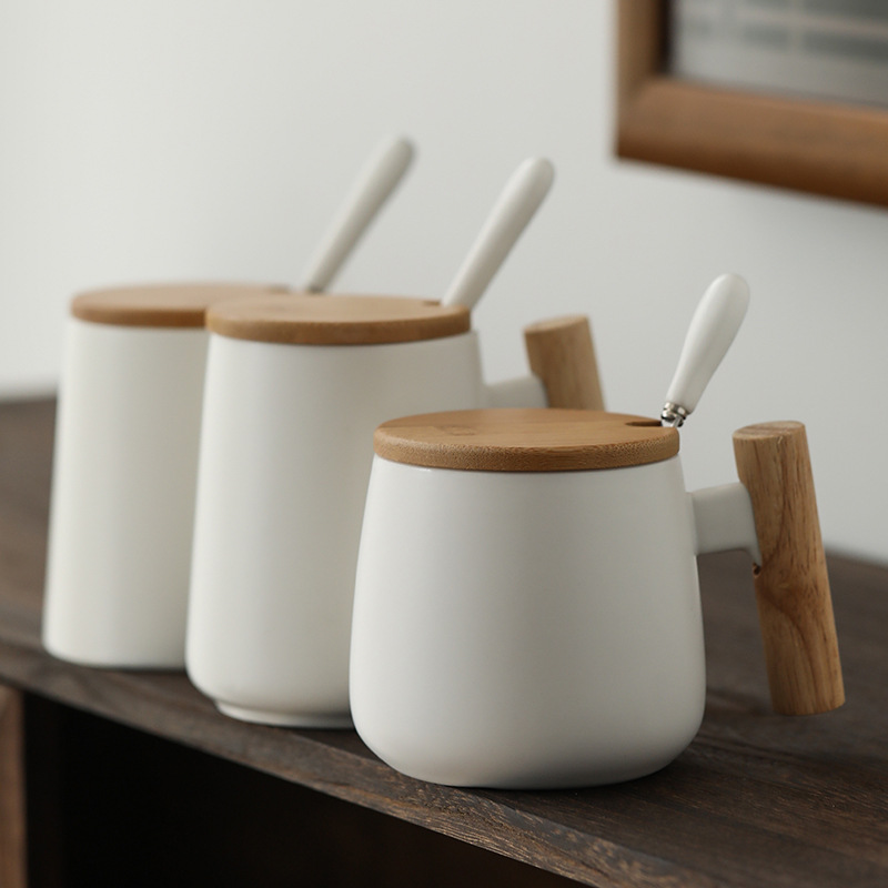 Taza sencilla de cerámica nórdica para el hogar, vaso de agua para café, práctico con tapa