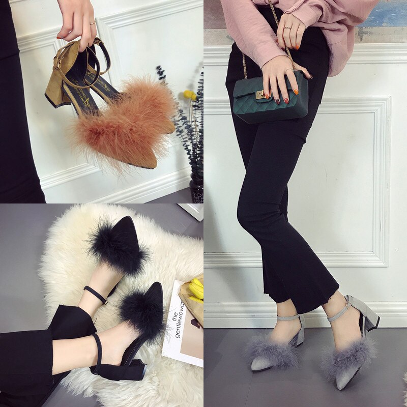 Lente 5 Cm Dik Met Hoge Hakken Suède Professionele Woord Gesp Enkele Schoenen Vrouwelijke Tij Mujer S045