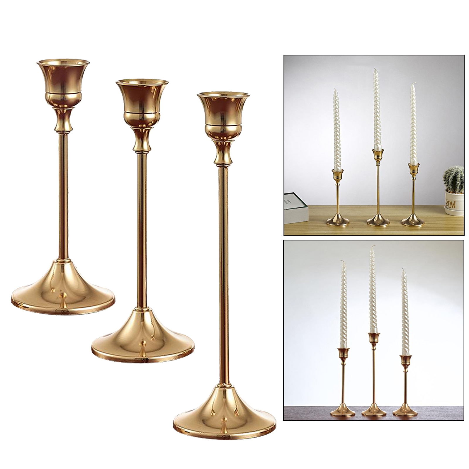 Solid Metal Candlesticks Gold Candle Holders Thin Stem 3 Size to Choose