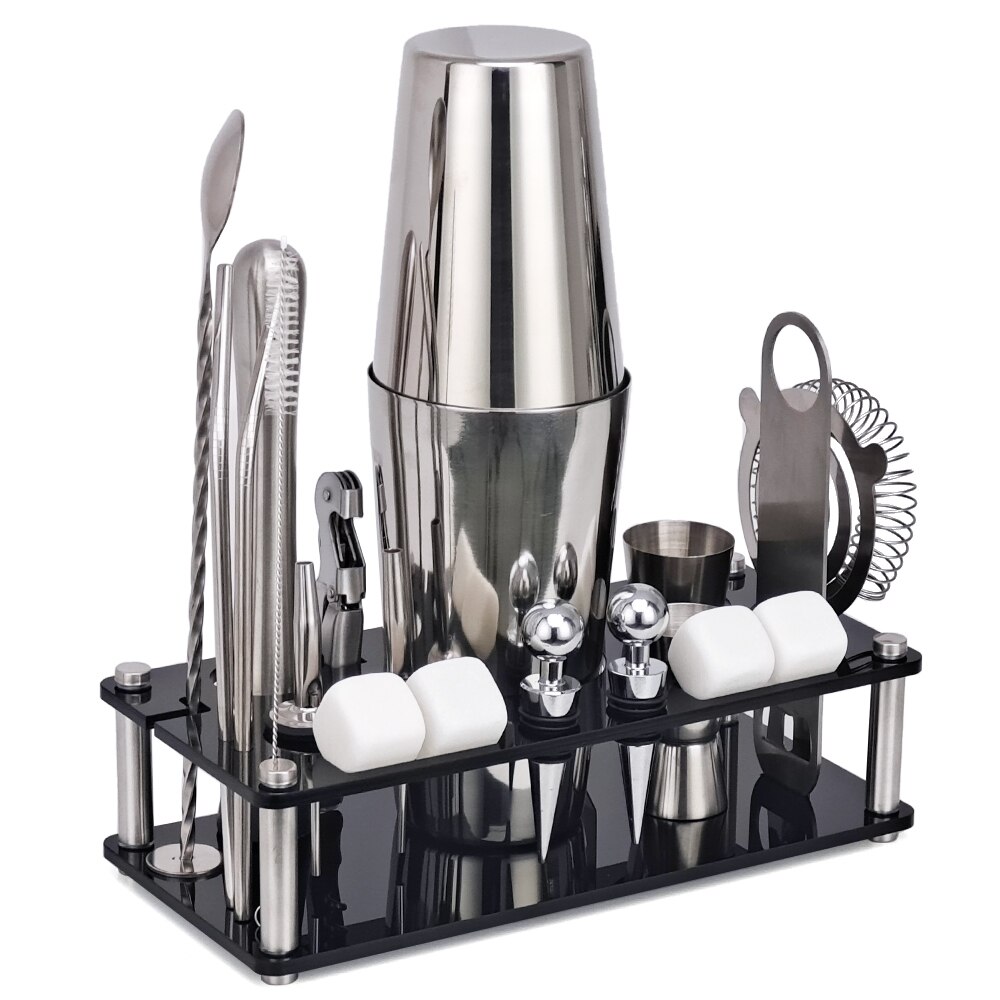 Bartender Kit， 21-Piece Whiskey Stone Cocktail Shaker Set Acrylic Stand， For Mixed Drinks Martini Bar Tools Set Stainless Steel: cg1238-S21-Boston