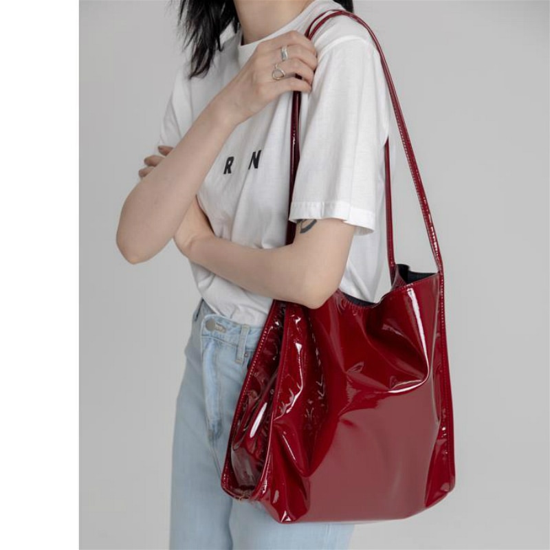 Vintage dames grote capaciteit dames boodschappentas lakleren dames schoudertassen casual effen kleur tote handtassen