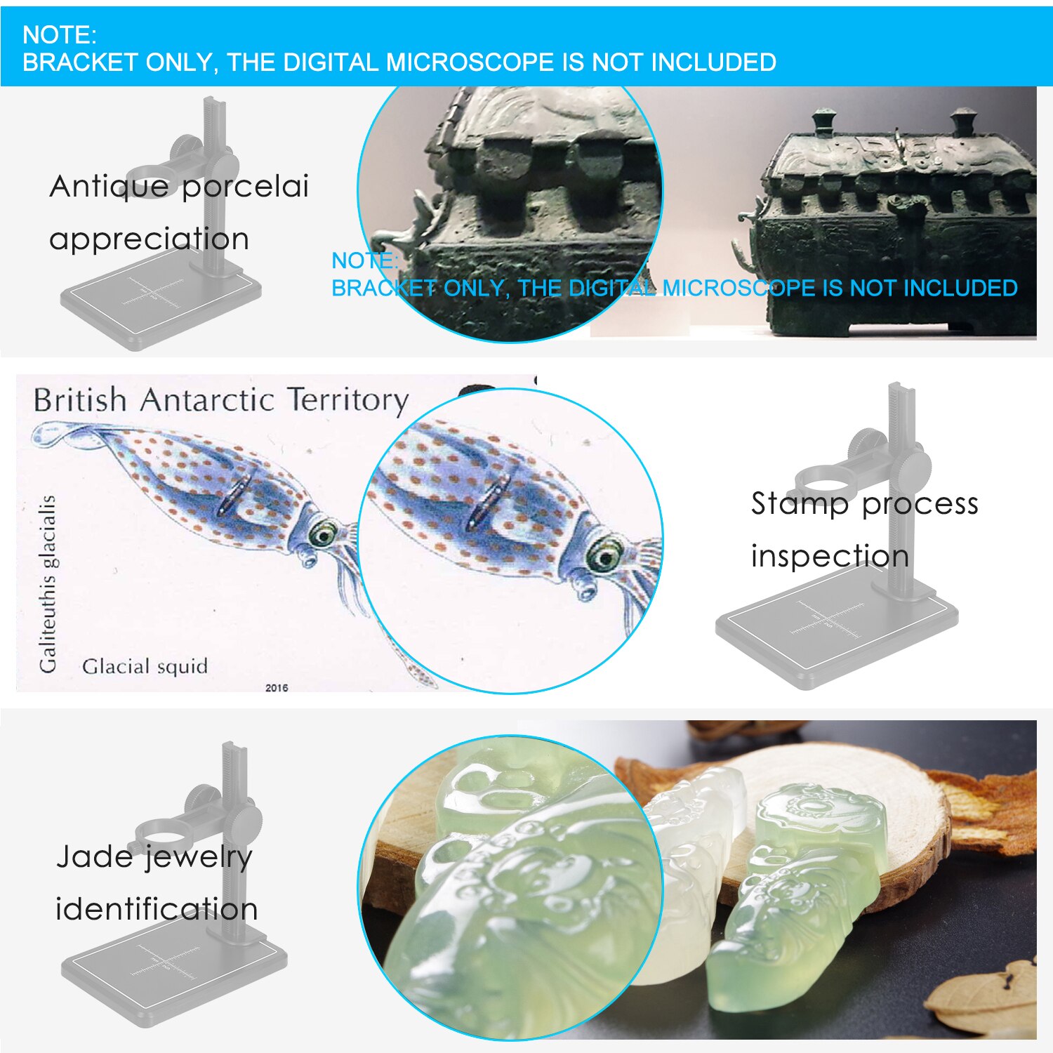 Mini Digital Microscope Stand Magnifier Camera Up and Down Adjustable Stand Holder Universal Support Bracket Large Base