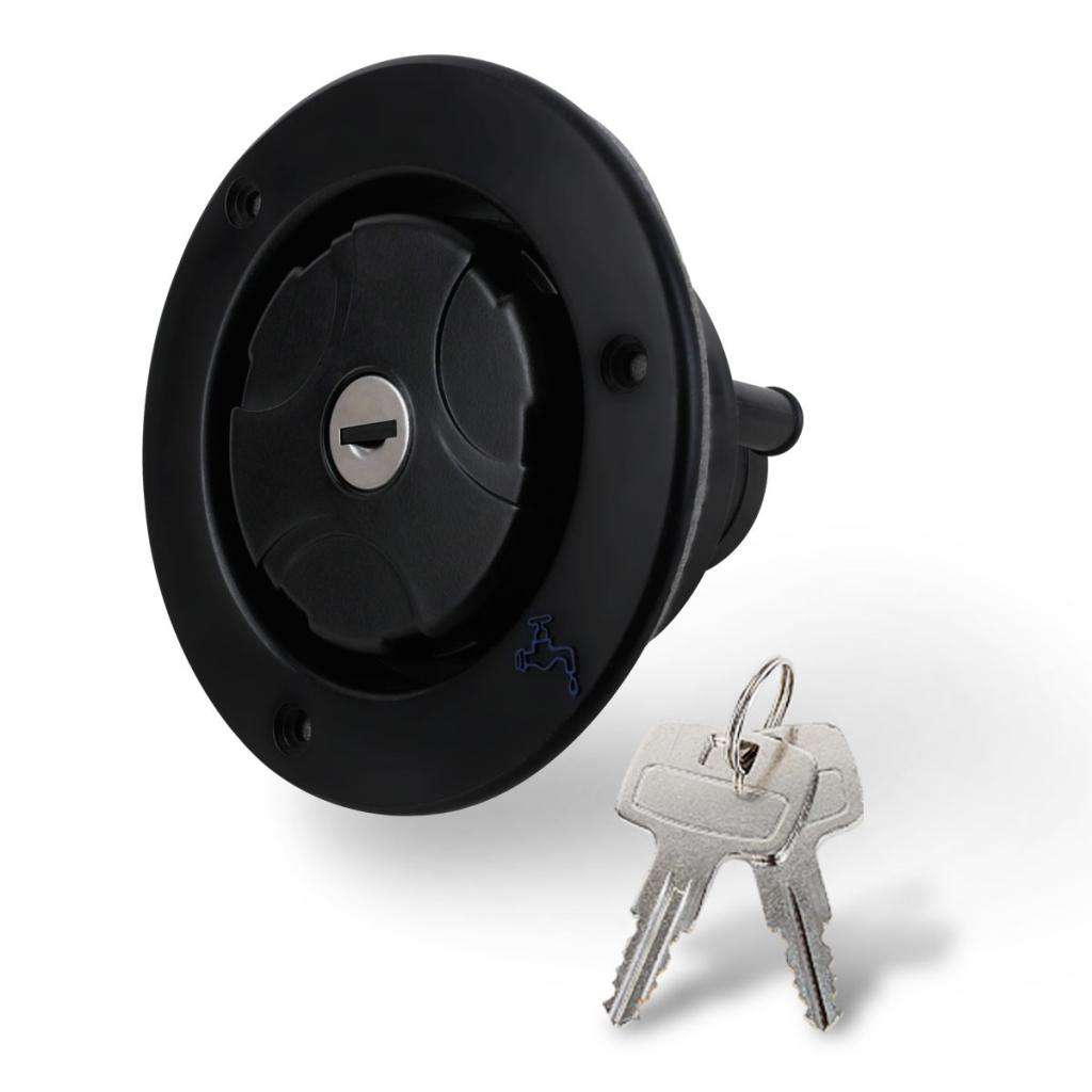 Fresh water inlet locakable supplied with two keys suitable for most fresh water inlets on motorhomes caravans and boats: Black