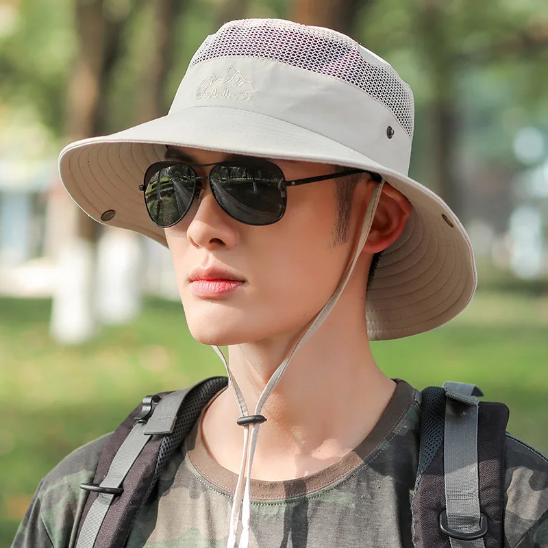 Chapeaux pour hommes et femmes Chapeau de pêche portable – Chapeau de soleil en maille respirante pour l'extérieur, la randonnée et la protection UV Léger pliable: WHITE