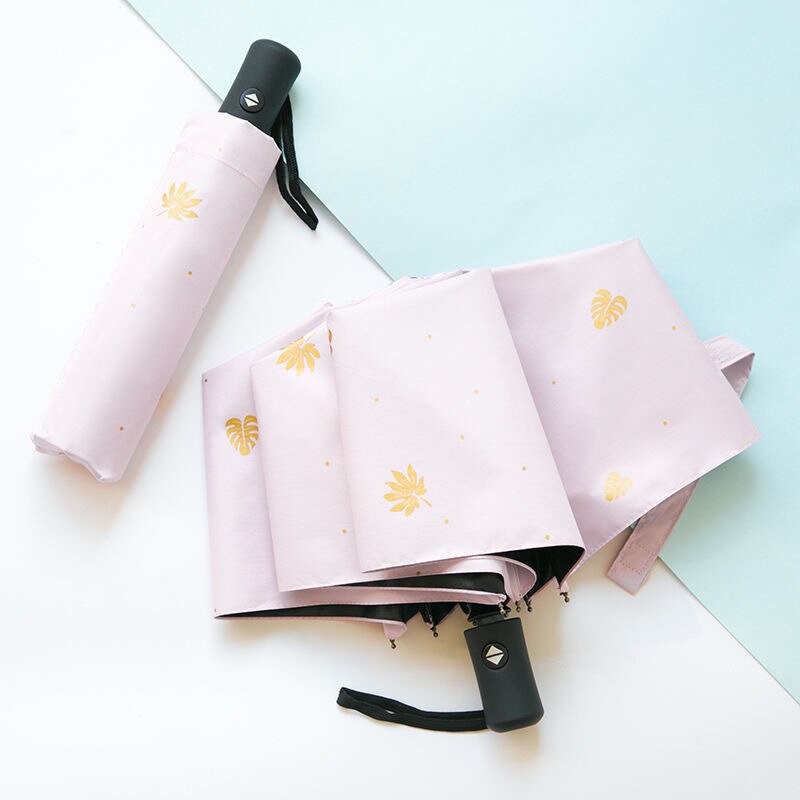Fully Automatic Rain Umbrella Rain Or Shine Dual Purpose Men and Women Folding Sun-resistant UV-Protection Parasol Advertisement: Fully Automatic Leaves Pink