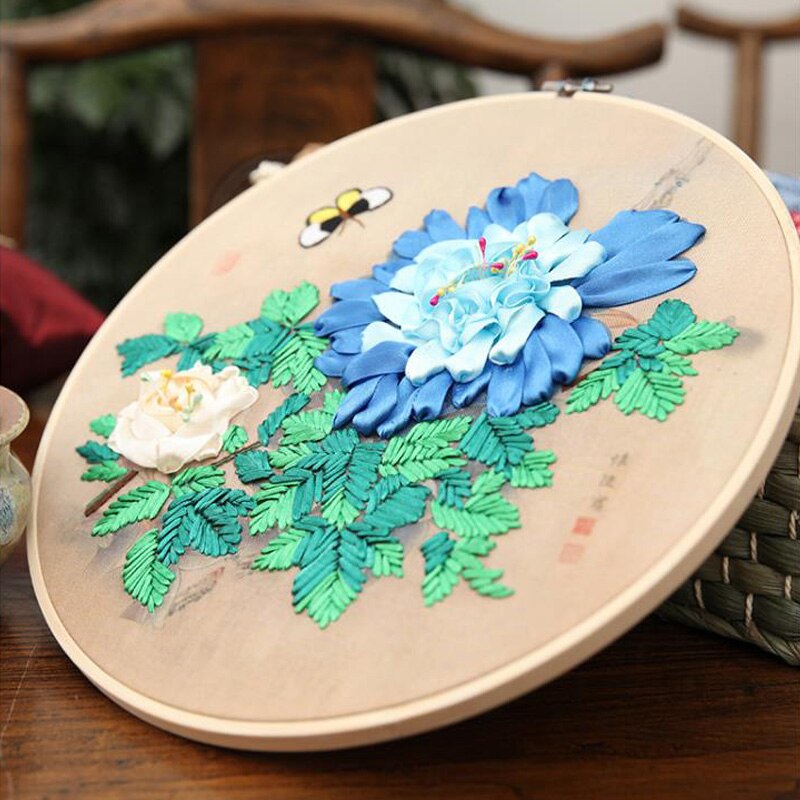 Romántico flor y mariposa sentimientos 3d Kit de punto de cruz sin terminar costura cinta bordado pintura decoración del hogar