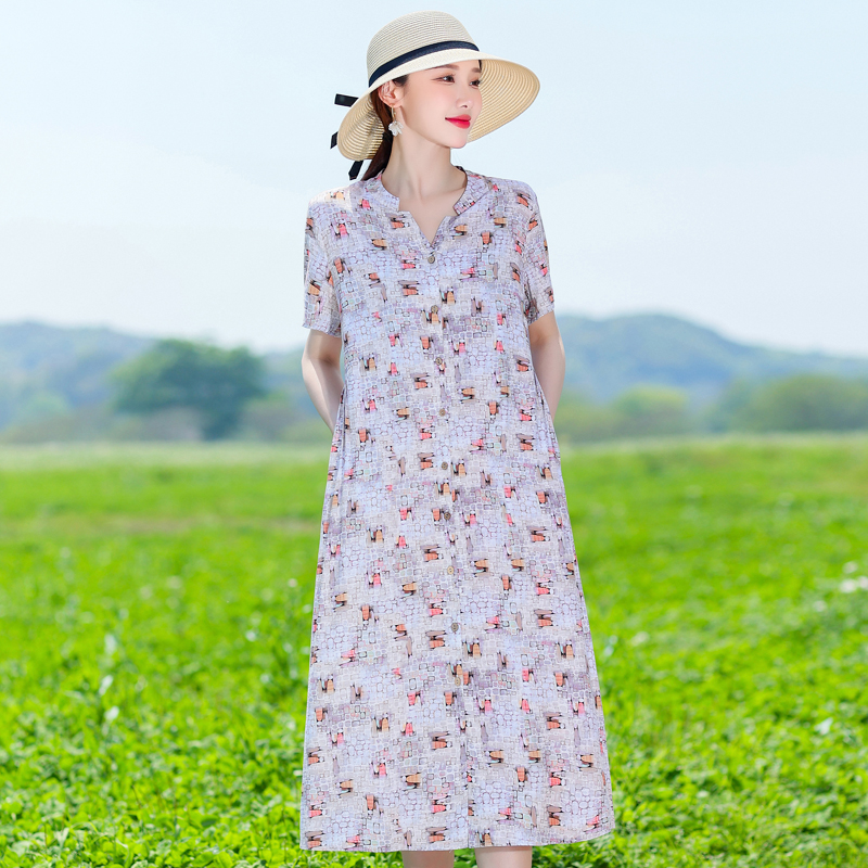 Sommarlånga klänningar för kvinnor kortärmade lösa vintagetryck koreanska klänningar sommarkläder för kvinnor: Xxxl / Svart