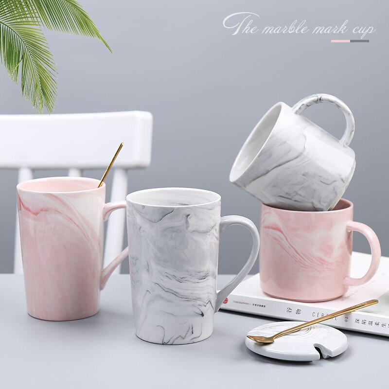 400ml marmor keramiska muggar rese kaffemugg mjölk tekoppar herr och fru muggar rosa grå frukost heminredning
