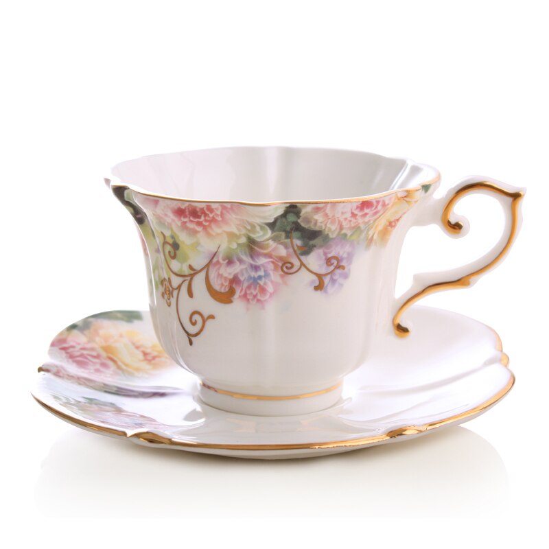 Gold Rim Coffee Cups Flower Bone China Royal Cups and Saucer Set European Luxury Breakfast Tea Mug Xicara Home Dinner Set AC50CK: D