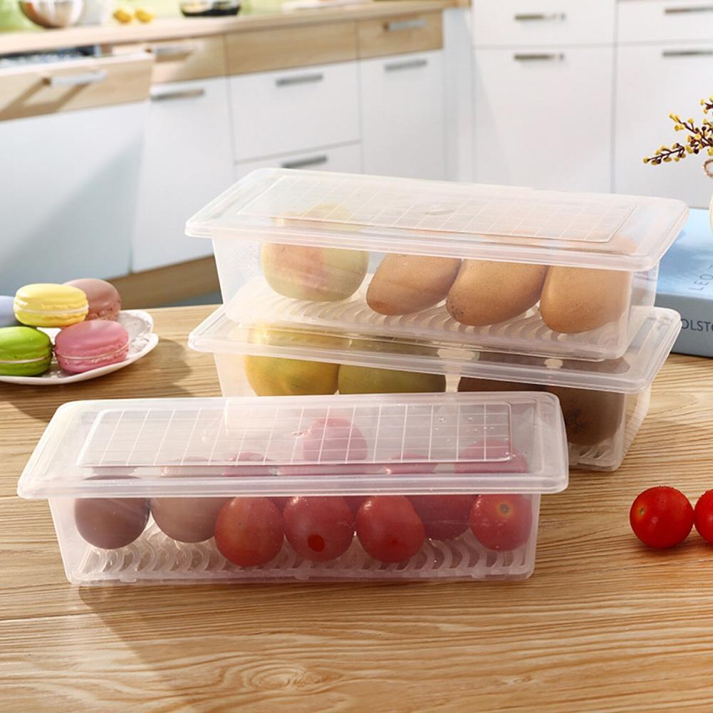 Food Fresh Storage Box Kitchen Fridge Crisper Drain Storage Fruit Organizer Box Meat Food Fish Fresh Seal Container Rectang A9D6