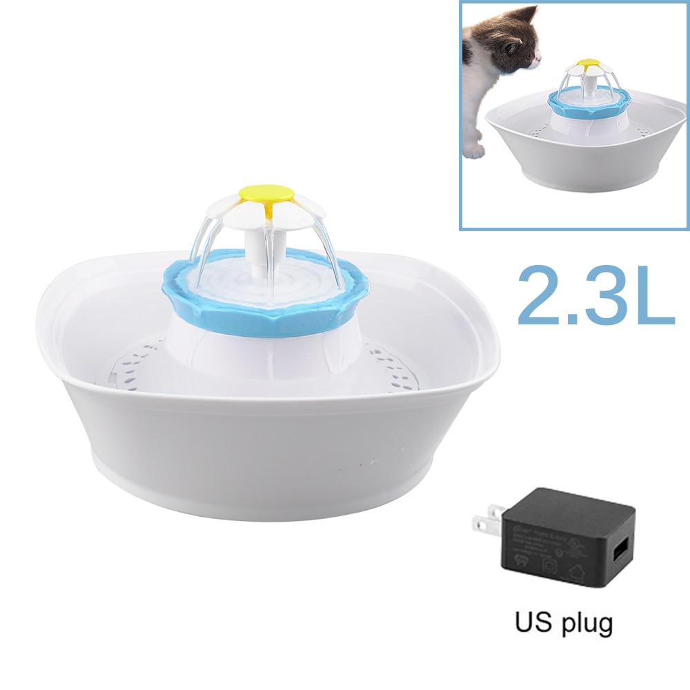 2.3L fuente de agua automática para gatos mascotas LED eléctrico USB para perros, fuente de alimentador de bebedero para mascotas fuente para beber dispensador de agua: US plug
