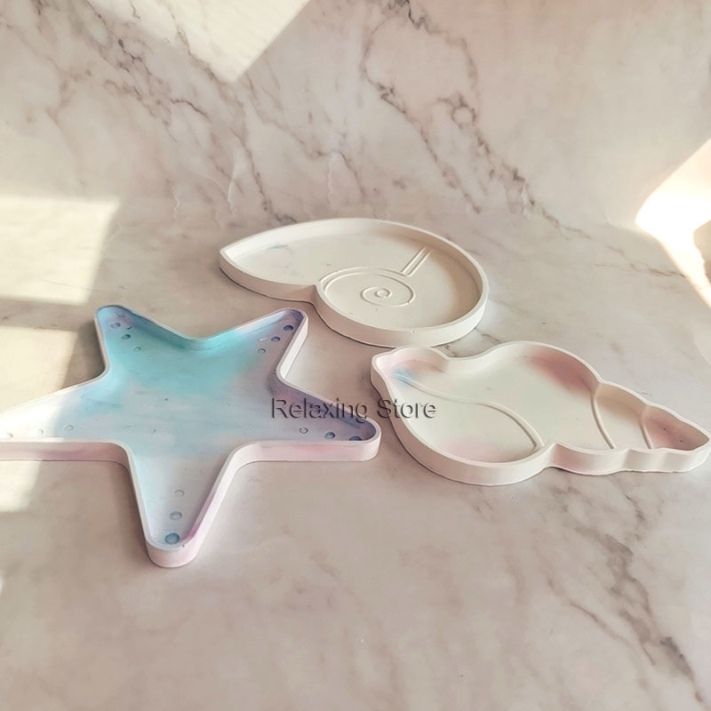 Shell Conch Concrete Tray Plate Silicone Molds Starfish Cement Candlestick Plaster Gypsum Jewelry Display Tray Resin Epoxy Mould