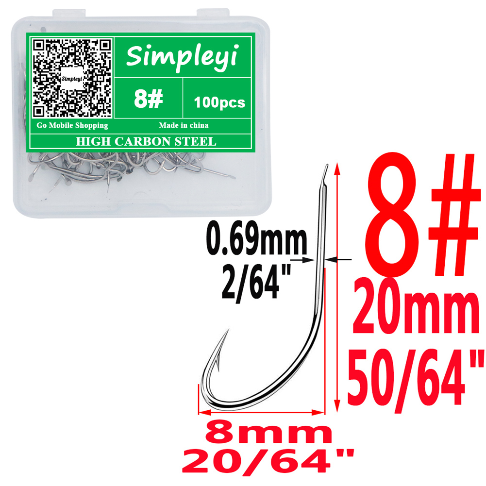 100pcs 1#-14# Series High Carbon Steel Fly Fishhooks Hook Soft Lure Fishing Bait Fish hooks High Efficiency Jig Fishing Hooks: size8  100pcs
