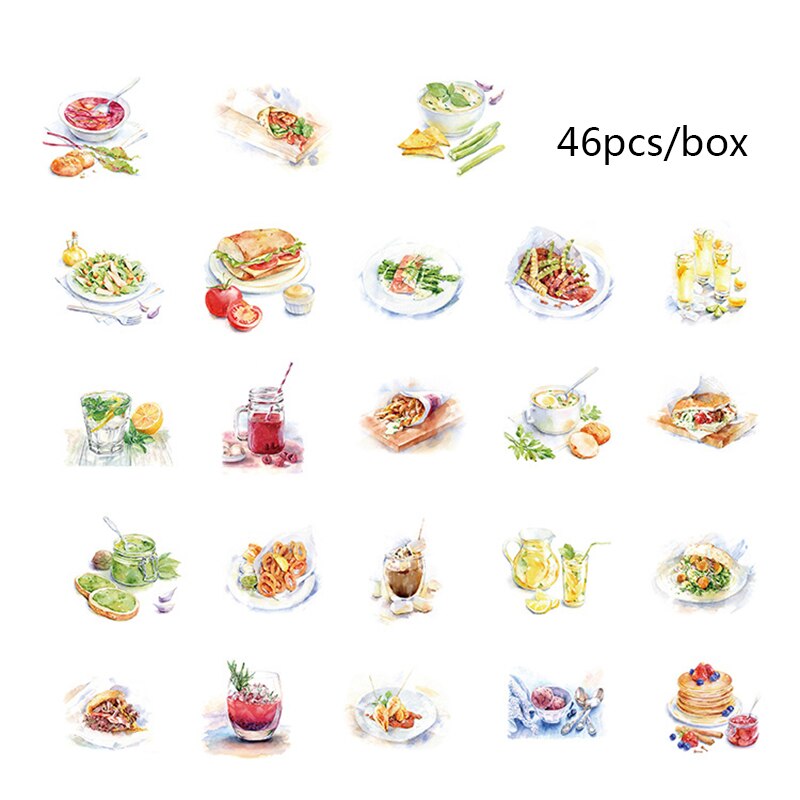 XINAHER 46 stks/doos heerlijk eten dranken decoratie papier sticker pakket DIY dagboek decoratie sticker album scrapbooking