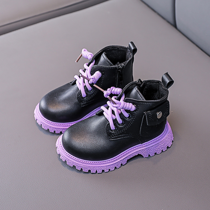 Autumn Winter Kids Martin Boots For Girls Boys Leather Boots Side Zipper Baby Shoes Pocket Children Sneakers