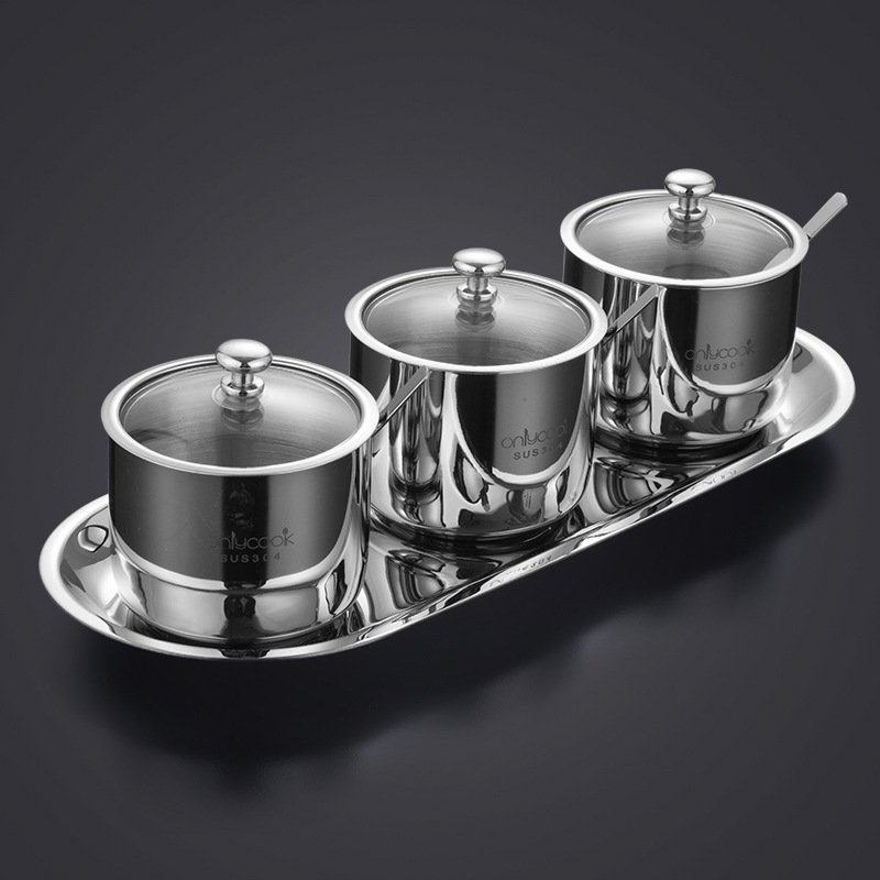 Seasoning Box 304 Stainless Steel Seasoning Pot Set Household Kitchen Seasoning Bottle Seasoning Bottle Three Piece Set