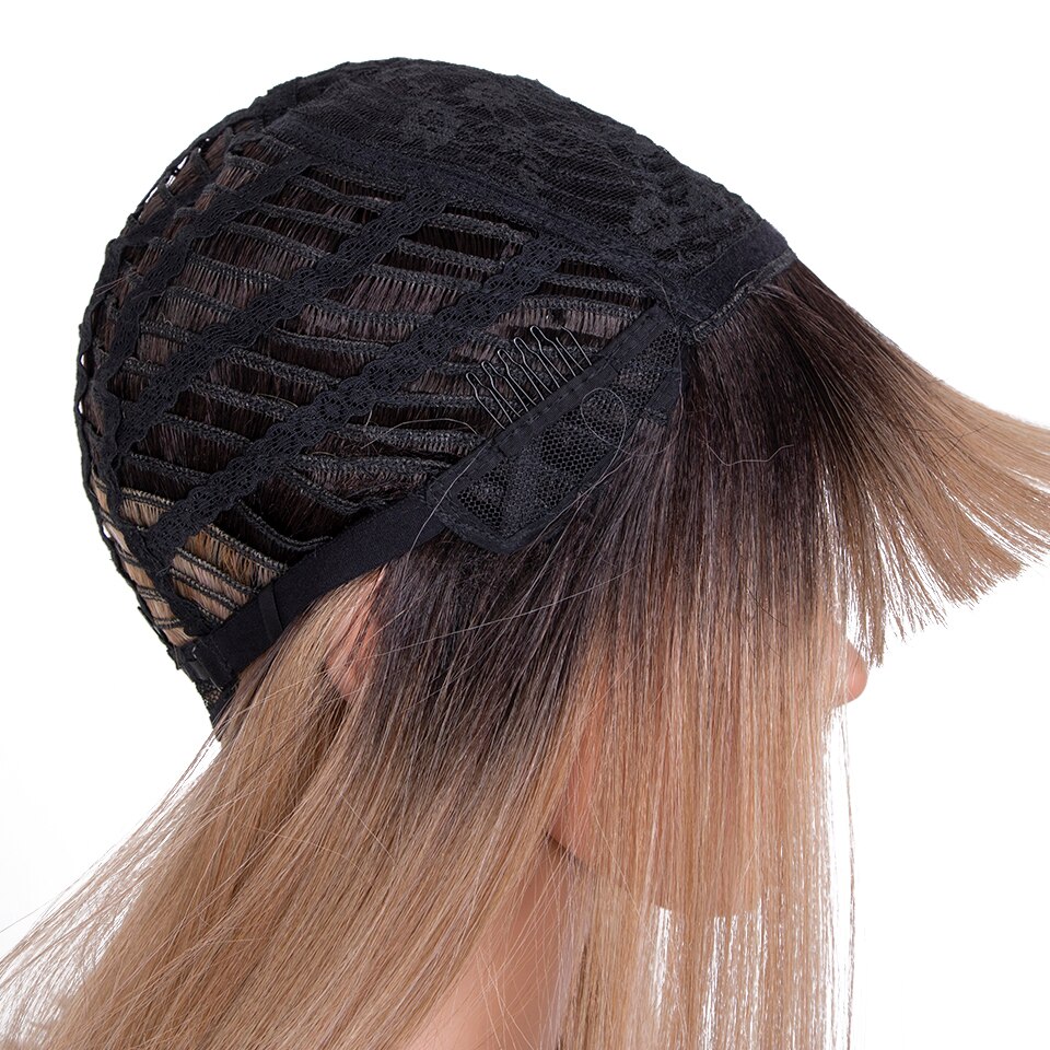 Raising Synthetic Blonde Hair Wig With Bangs Straight Hair Bob Wigs For Black Women 14 Inches Short Hair Full Machine Wig