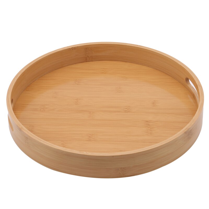 Bandeja redonda de madera de bambú para servir, accesorio para el hogar, bandejas para cena, barra de té, desayuno, contenedor de comida, bandeja de almacenamiento con asa