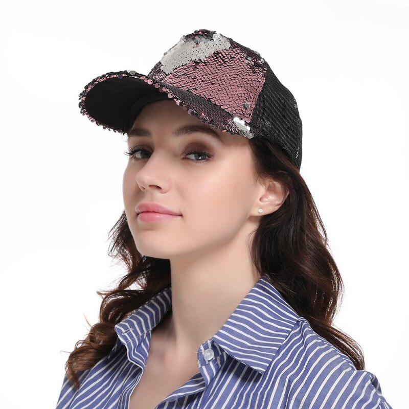 Gorra de béisbol con cola de caballo brillante, gorras Snapback de Hip Hop para mujer, sombreros de verano brillantes con lentejuelas, sombreros de malla para exteriores, sombrero de hueso F1 F5