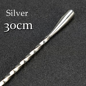 30cm/40cm/50cm Teardrop Cocktail Bar spoon Mixing Spoon 304 Stainless Steel Twisted Mixing Stir Spoon Bar Tool: Silver30cm