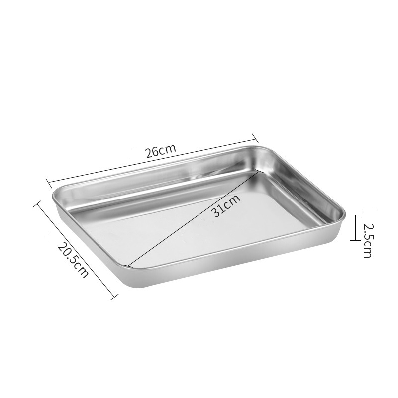 Stainless Steel Rectangular Baking Tray Food Barbecue Bakeware Fruit Bread Storage Plate with Handle Deep Pan Dish Kitchen Tools: Burgundy