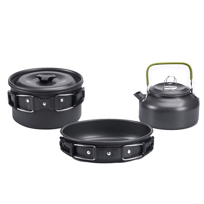 3 Pièces/ensemble Camping En Plein Air Cuisine Marche Ultraléger Vaisselle Cuisinière Kit Voyage Poêle Randonnée Pique-Nique Camping Outils: Black