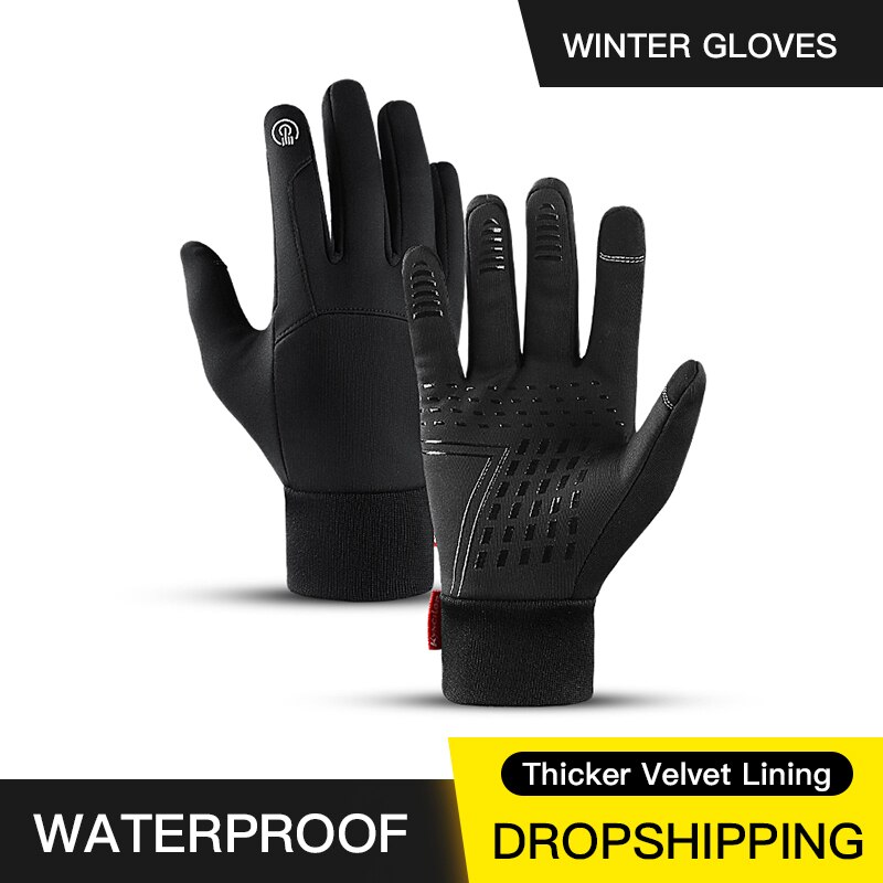 Udendørs vintersports mænds og kvinders berøringsskærm fuldfinger vandtæt vindtæt varm og fløjl koldtbestandige handsker