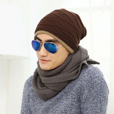 Gorros de abrigo gruesos de punto para hombre, gorro de Color liso, elástico, para primavera, otoño e invierno,