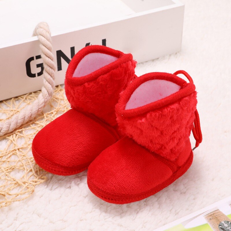 Newborn Kids Baby Boots Winter Plus Velvet Tie Flowers Warm Soft Cotton Booties Baby Girl Shoes 0-18M