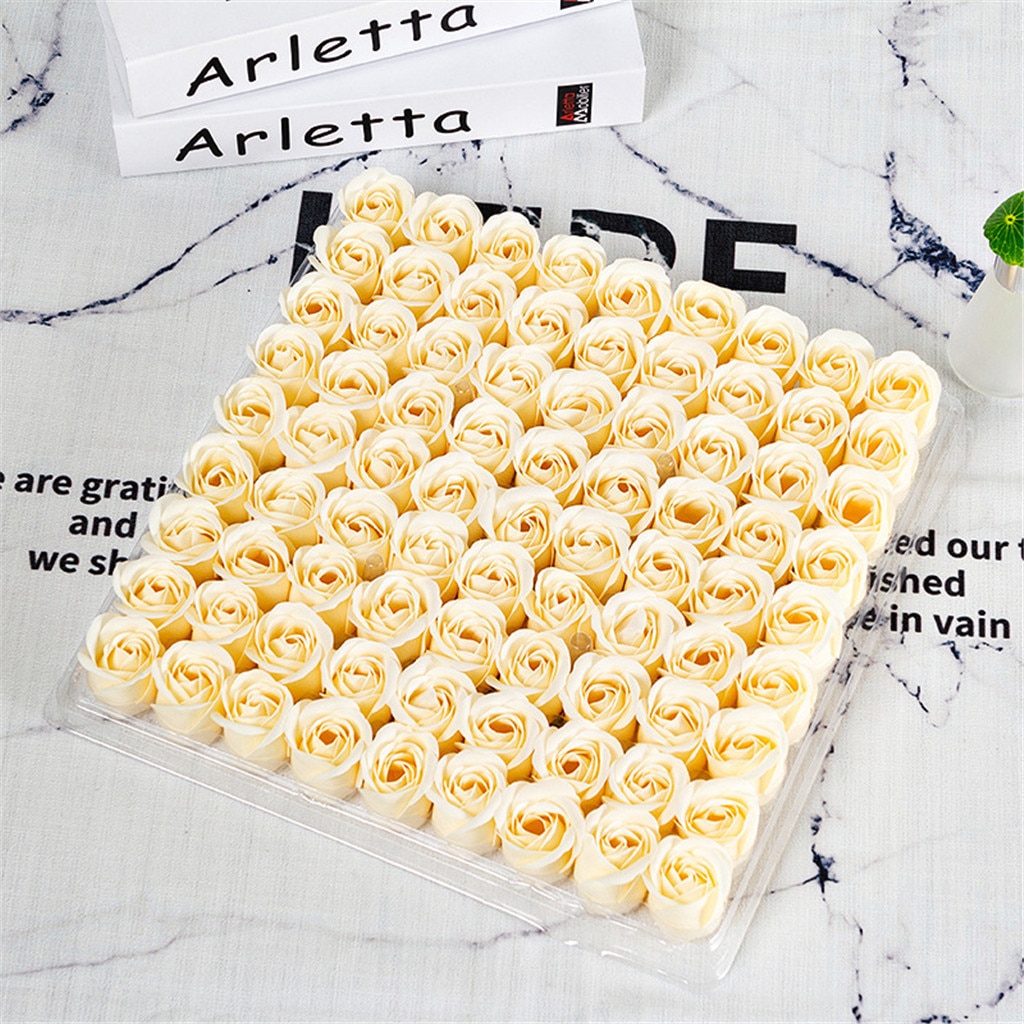 81Pcs/1Box Bruiloft Decoratie Rose Zeep Bloem Hoofd Drie-Layer Zonder Base Simulatie Rose Eeuwige bloem Roos: Beige