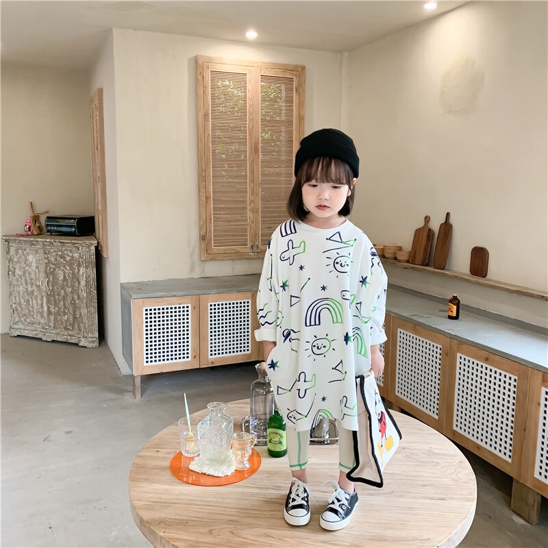 5122 di Vendita calda Bambini T-camicia Autunno Nuovo Manica Lunga Della Ragazza Del Fumetto Lunga T camicia 2-9 Anni superiore per Bambini vestiti di Grandi Dimensioni Sciolti Magliette E Camicette