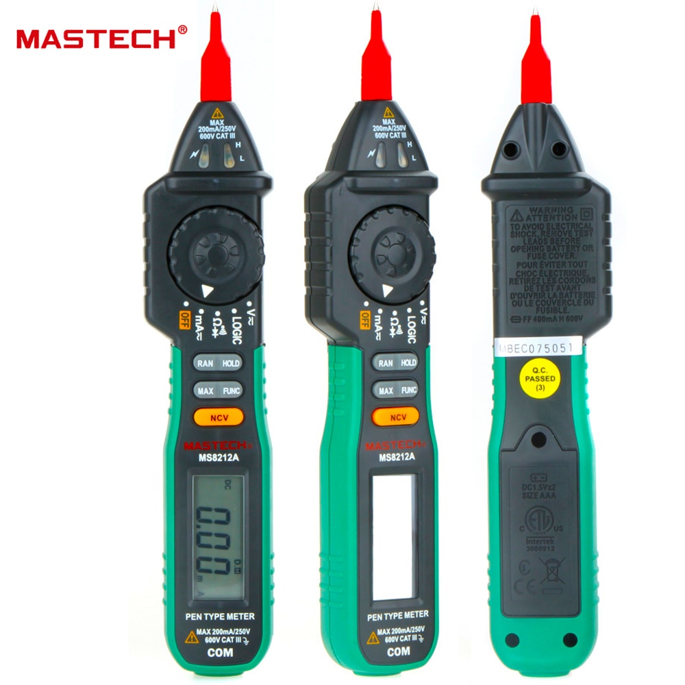 Mastech MS8212A Pen Type Digitale Multimeter Multimetro DC AC Spanning Stroom Tester Diode Continuïteit Logic Non-contact Voltage