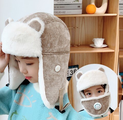 Plus Fleece Bomber Cap Child Winter Keep Warm Girl Cute Cartoon Boy Windproof Ear Protection Face Mask Gorra: Color 6