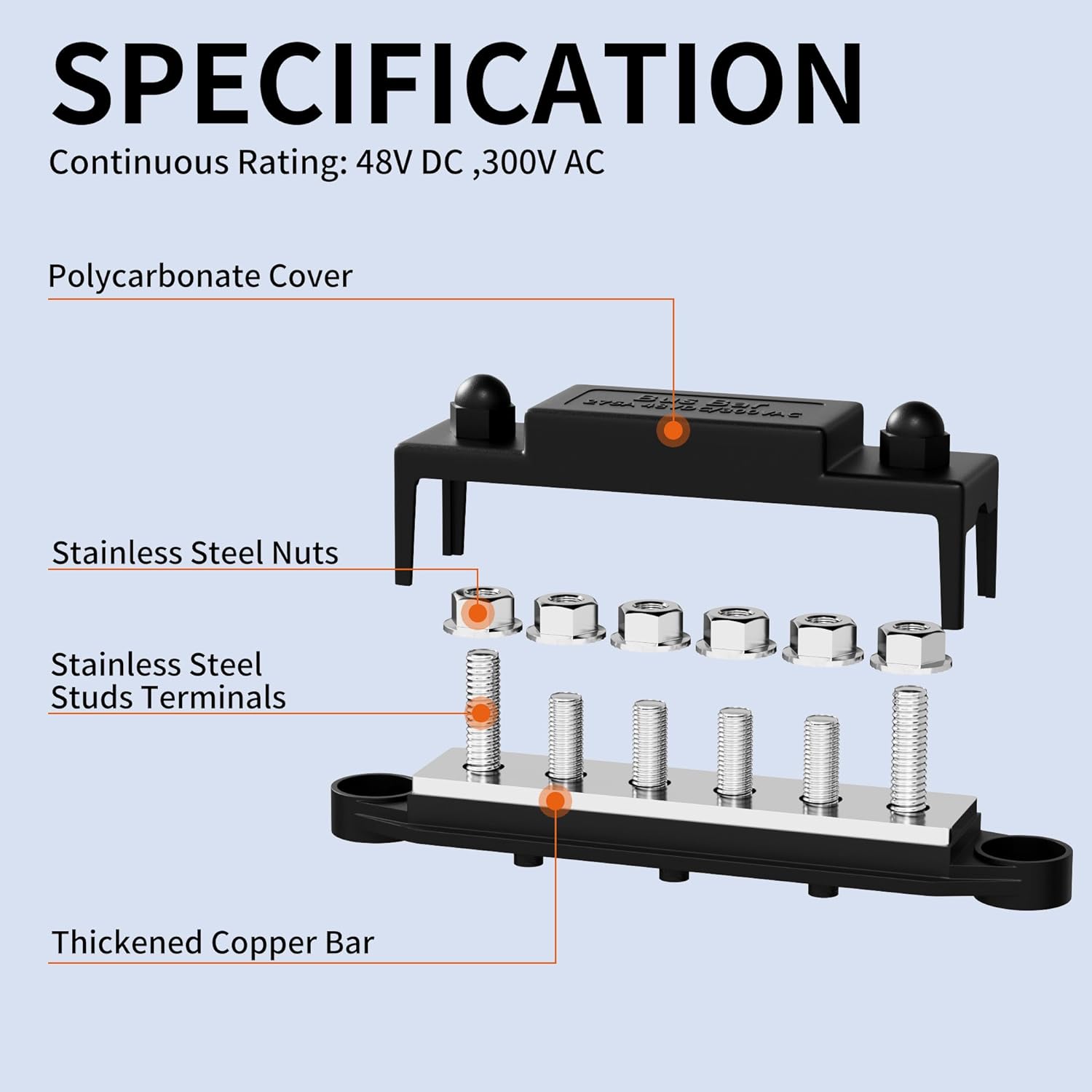 DaierTek-Bus Bar, Distribuição de Energia Bloco, Car Audio Barramento, positivo Bateria Terminal Stud, 275A, 12V, 6x5 16 "(M8)