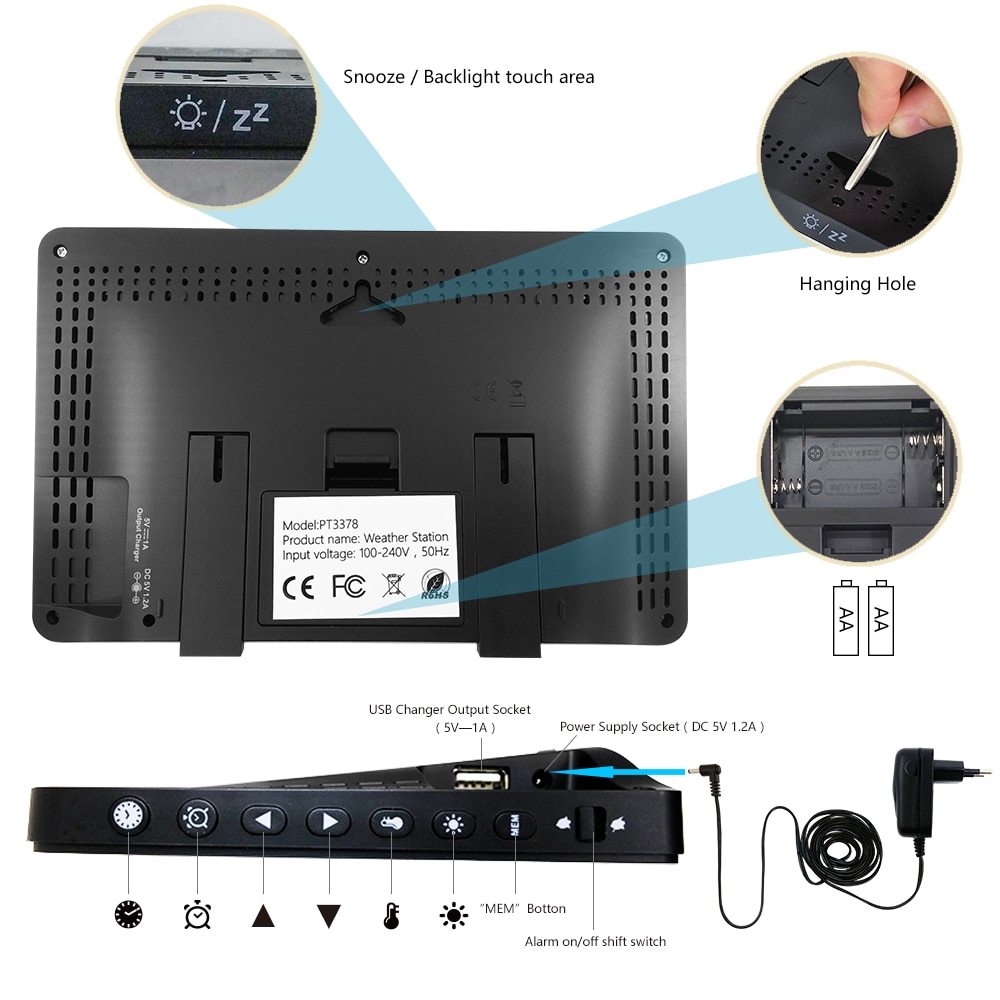 Digital Display Weather Forecast Clock indoor/outdoor sensor Thermometer hygrometer Radio Control Time