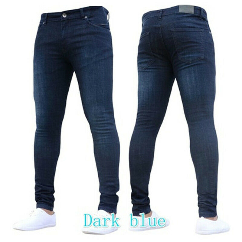 Mens Slim Fit Jeans Super Stretch Denim Pants Slim Skinny Casual Jeans: XL / Blue