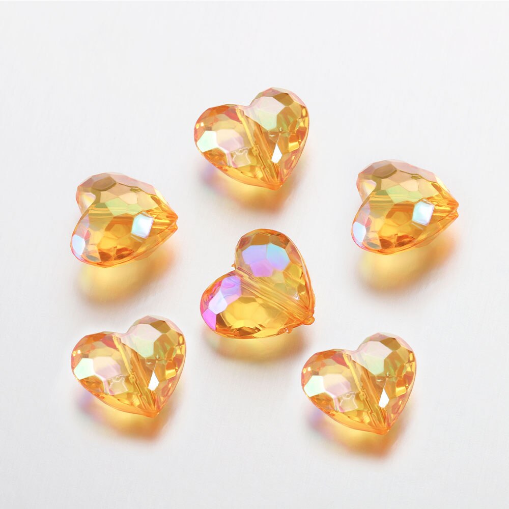 20szt Akrylowe koraliki Love Heart Shiny Mix AB Color Duże kryształowe luźne koraliki dystansowe do naszyjnika Bransoletka Wisiorek Biżuteria: Pomarańczowy