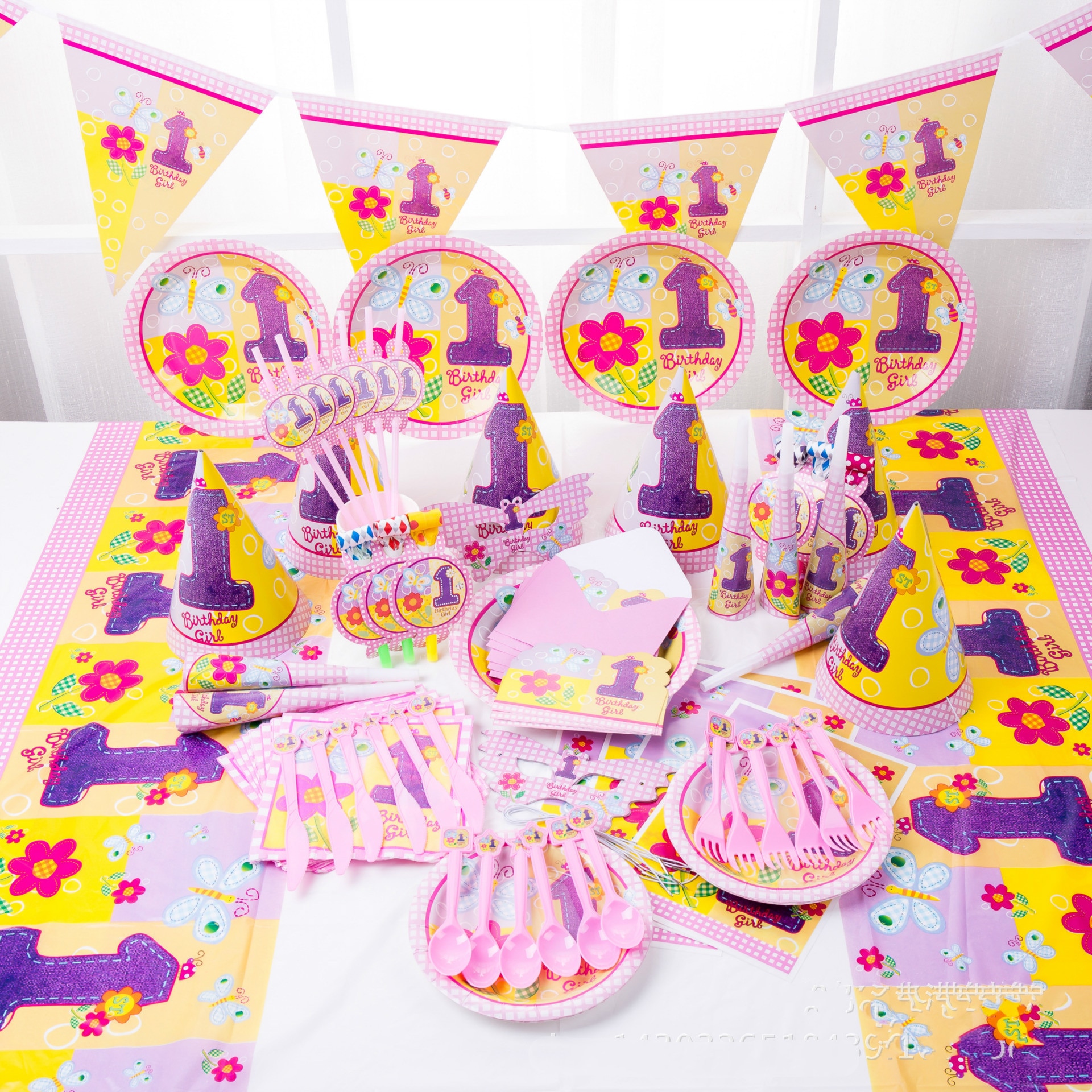 Baby Party Supplies Set 6 Servings 1 Year Old Flower Theme Birthday Party Supplies Set Baby Girls Party Supplies