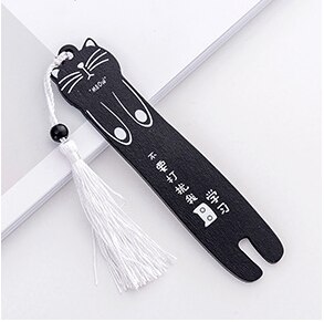 Kawaii Cartoon Cat Wooden Bookmarks for Books Black White Color Bookmark Tassel Book Page Student Stationery Supplies: 4