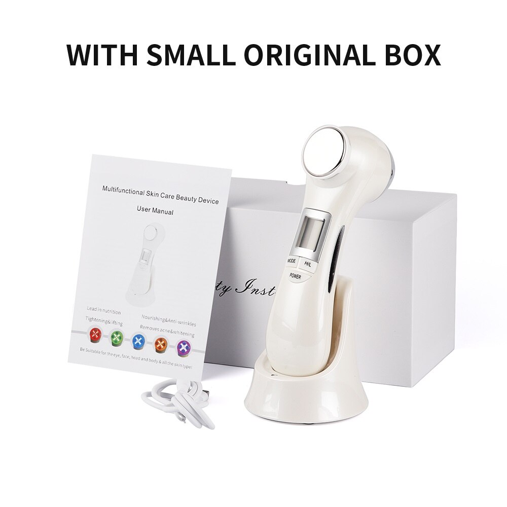 6 in 1 Mesoporation Electroporation LED Photon Therapy Beauty Device Radio Frequency Face Lifting Facial Skin Tighten Massager: White with  Box