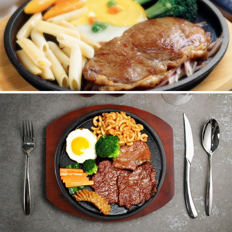 Round household iron plate plate Korean barbecue pan fried steak plate non stick cast iron barbecue plate steak plate cast iron