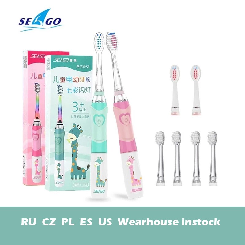 Seago Kids' Electric Toothbrush Powered Battery Smart Timer ToothBrush Soft Bristle Brush Head Kids Oral Care Colorful LED