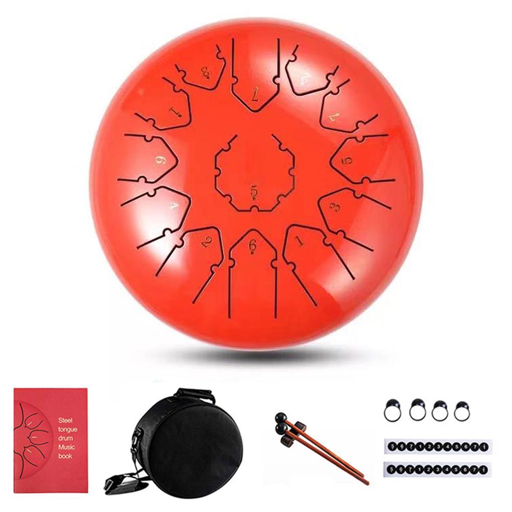 12 Inch 13 Note Steel Tongue Drums Percussion Music Instruments Hand Tank Drum With A Carry Bag Drumsticks Handpan: Red
