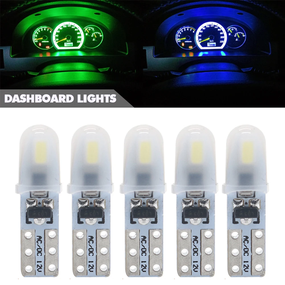 Ampoule LED T5 pour tableau de bord de voiture, 5 pièces, lampes de tableau de bord 2-3014 SMD sans polarité, 7 couleurs d'éclairage vibrantes, DC 12V