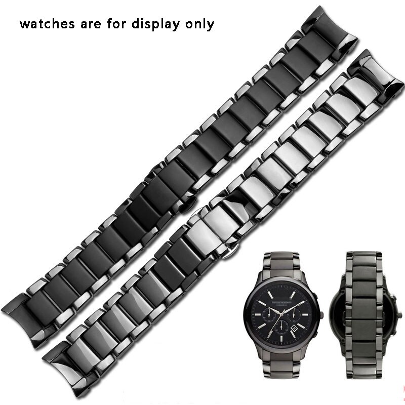 22mm 24mm Ceramic watchband black wristband glossy and matting bracelet for AR1451 1452 men's watch accessories