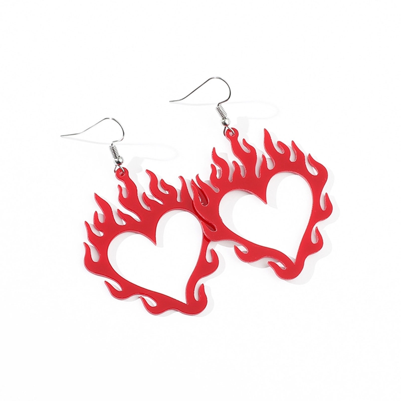 Vintage Acryl Hollow Vlam Oorbellen Mode Persoonlijkheid Overdreven Hart Dangle Earring Accessoire Voor Vrouwen