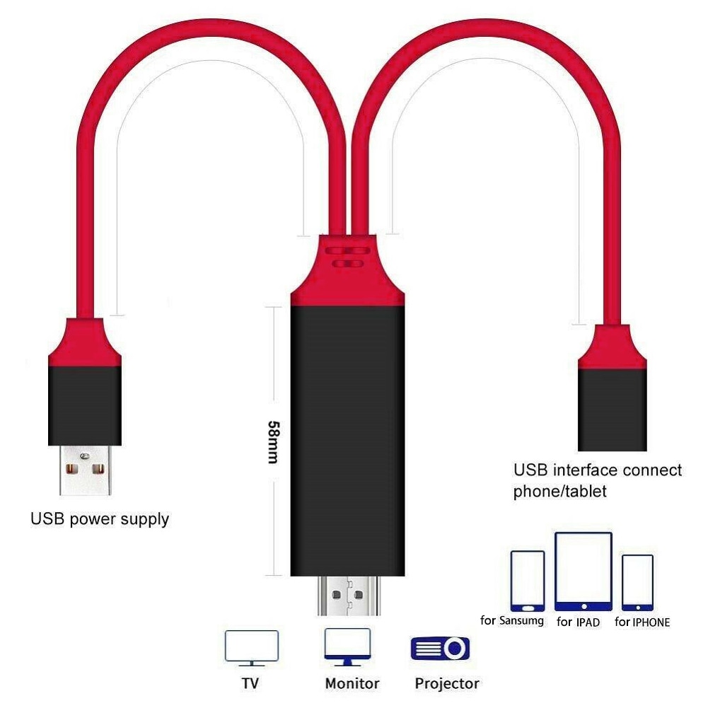 Telefon til tv plug and play 1080p smart tilbehør nettbrett hd line av adapter sync screen hdmi kabel ledning for iphone 6 7 8 x